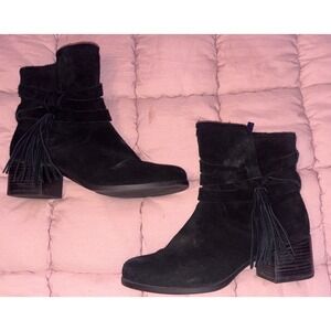Koolaburra by UGG Womens Black Suede Tassel Ankle Boots Block Heel, Size 7